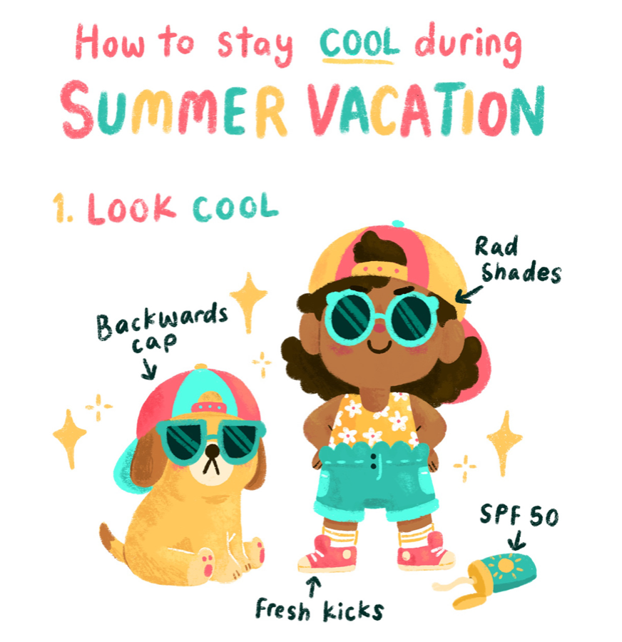 How to stay cool during summer vacation? Author-illustrator <a href="/Honeydew_Mellen/">Ellen Stubbings</a> has some advice.... #ellenstubbings #kidlit #kidlitart #kidlitartpostcard