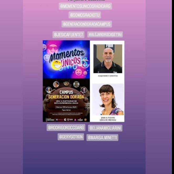 campus_dorada's tweet photo. A partir de las 14hs escuchá el programa Momentos Únicos conducido por @rodrigoroccoarg y gran equipo. Estarán Ale Cassettai y @jesifuente charlando de básquet y del Campus "Experiencia Generación Dorada" que se realizará del viernes 17 al lunes 20 de junio. https://t.co/JUUzy5Jh6r