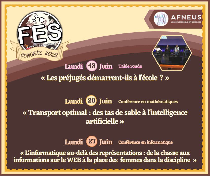 À l'occasion du premier Congrès Femmes En Sciences, des #tables rondes et des #conférences sur des sujets variés vous ont été proposés.  👩‍🔬

Durant les prochaines semaines, vous pourrez retrouver un de ces temps chaque lundi. 🎬
<a href="/AFNEUS/">AFNEUS</a>