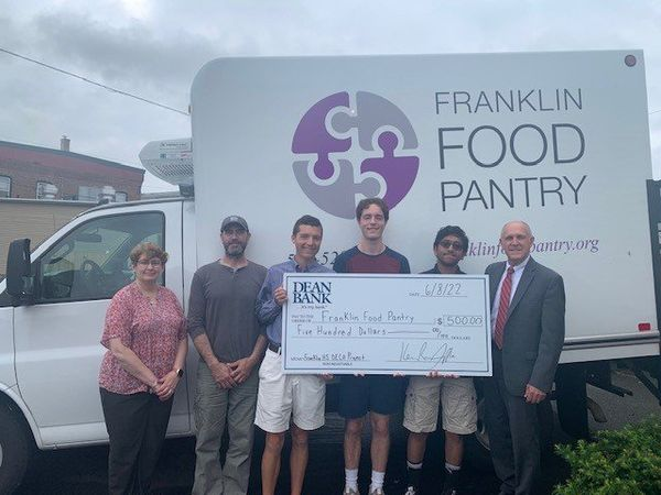 DeanBankMA's tweet photo. 3 Cheers to our @FranklinMA_DECA students  Max, Drew and Sameen on the completion of their community project.  They organized a food drive benefitting the @FranklinFoodPan.  Proceeds delivered along with a $500 check from the bank.  Great work gentlemen...we are proud of you! https://t.co/nhTCgakbSJ
