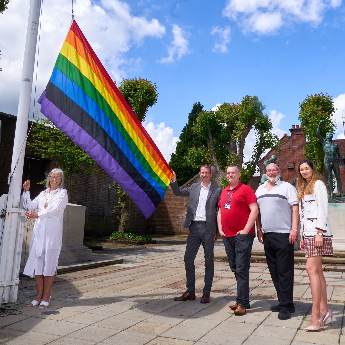 🏳️‍🌈 Great to raise the Pride Flag for Pride Month at <a href="/WatfordCouncil/">Watford Council</a> with Councillors <a href="/AgaDychton/">Aga Dychton</a> &amp; Amanda Grimston, along with Clive Duffey who co-founded <a href="/clive_ask/">AskForClive 🏳️‍🌈</a> &amp; Tyson Martin the chair of <a href="/HertsPRIDE/">Herts Pride</a>. 

It’s so important that we challenge all forms of discrimination.