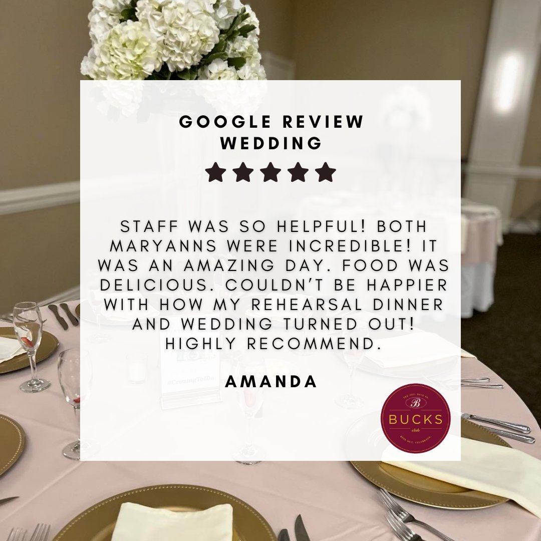 The_Bucks_Club's tweet photo. Thank you, Amanda, for your glowing review of The Bucks Club! We are thrilled to hear your wedding was everything you dreamed it would be! Congratulations! 

#thebucksclub #buckscounty #buckscountypa #wedinbucksco https://t.co/xHRPcwfwl1