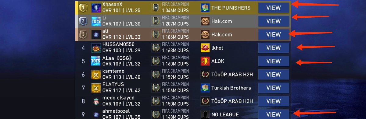 elzaher23's tweet photo. @EAFIFAMOBILE @EAHelp 
6 disconnection hackers in h2h TOP10 in ME-A and not banned till now 👏🏻
Even no.2 and no.3 created a league named hack.comm 😂😂🤡
This season is 💩 https://t.co/J4NSxZYVbo