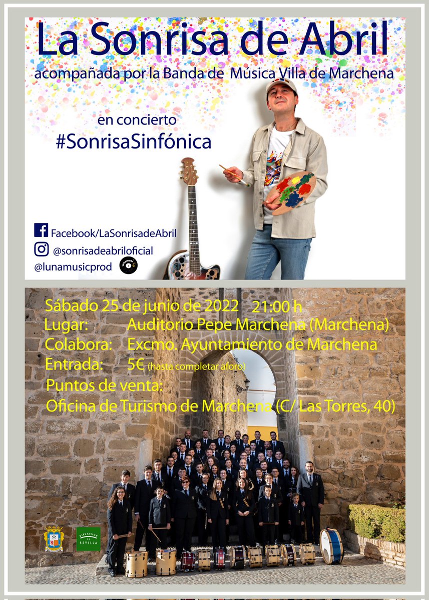 ¡¡Que poquito queda para volver a los escenarios¡¡
SÁBADO, 25 de JUNIO #SONRISASINFÓNICA 
Auditorio Pepe Marchena 
(MARCHENA) ♥️🎶🎶🎶