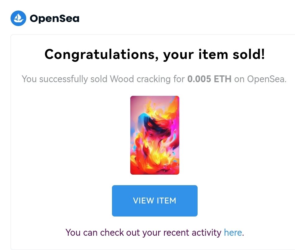 INCREDIBLE! 5e sale in one day from my phase 2 of 'nature in fear'!!! Thanks to my friend <a href="/ollibrocNFT/">paul</a> for his purchase!!
You won't be cold with this wood fire!🔥🔥
Follow this great artist too!

#NFT #NFTCommunity #nfts #opensea #nftcollector #nftart #NFTcollection #NFTartists