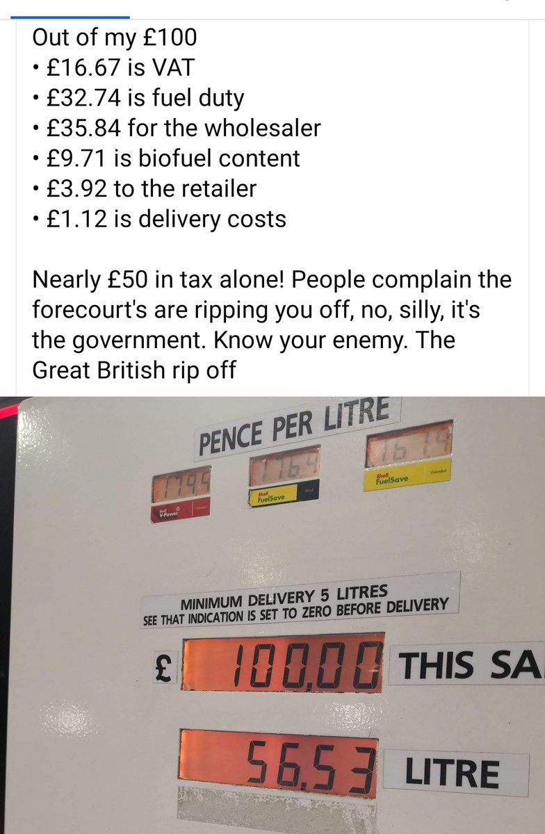 Petrol prices keep going up and up daily. This is a political choice by the government. Almost half your money goes to them. Pure greed and it MUST STOP. #greed #politicalchoice #FuelPrice #CostOfLivingCrisis #ToriesOutNow @AngelaRayner @Keir_Starmer @RachelReevesMP