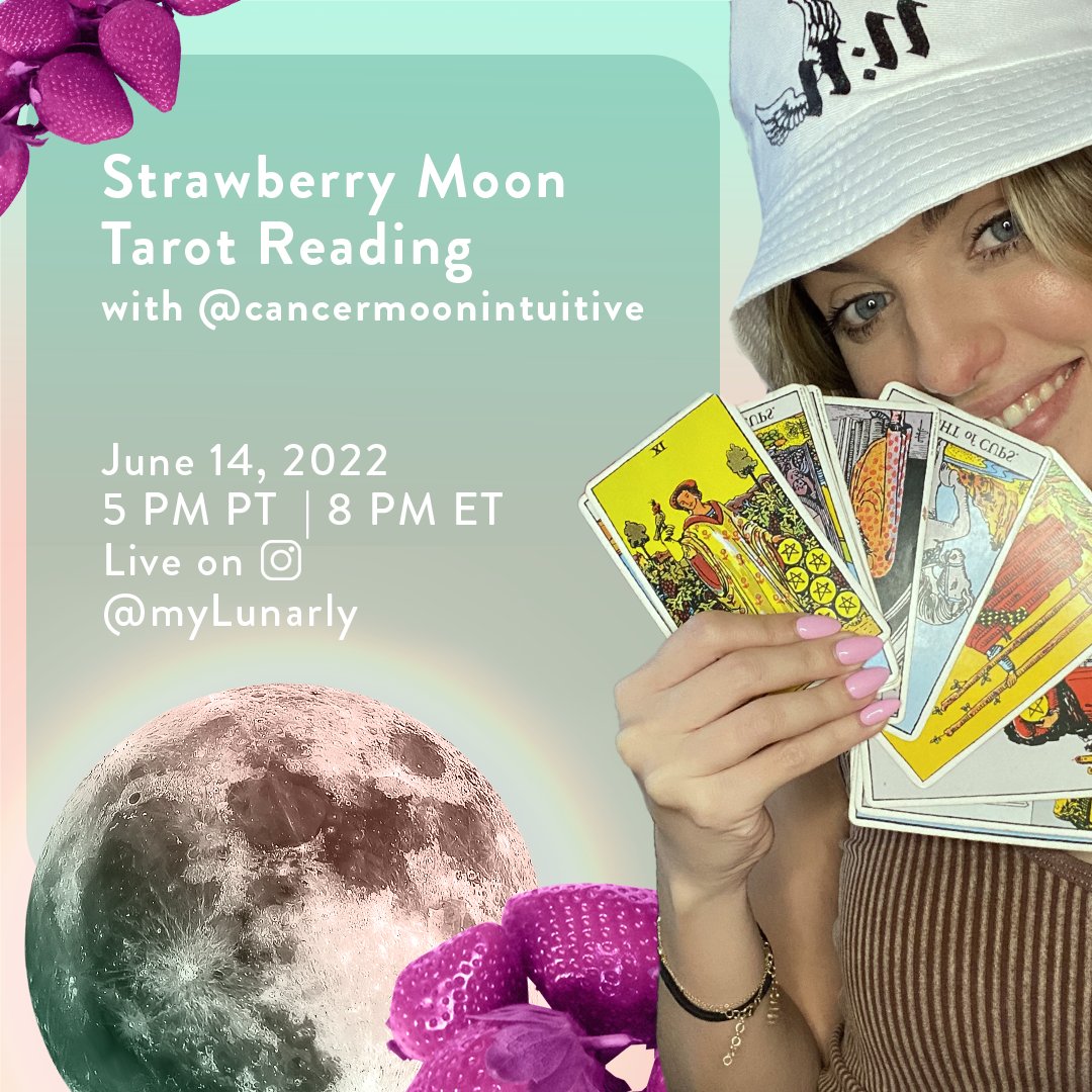 The Strawberry Supermoon will amplify our energies and intentions. We’re using this rare occurrence to host a free tarot reading with @cancermoonintuitive on Insta! Tune in on our IG Live next Tuesday, 6/14 at 8pm EST/5pm PST, for a reading for fire, earth, water and air signs.
