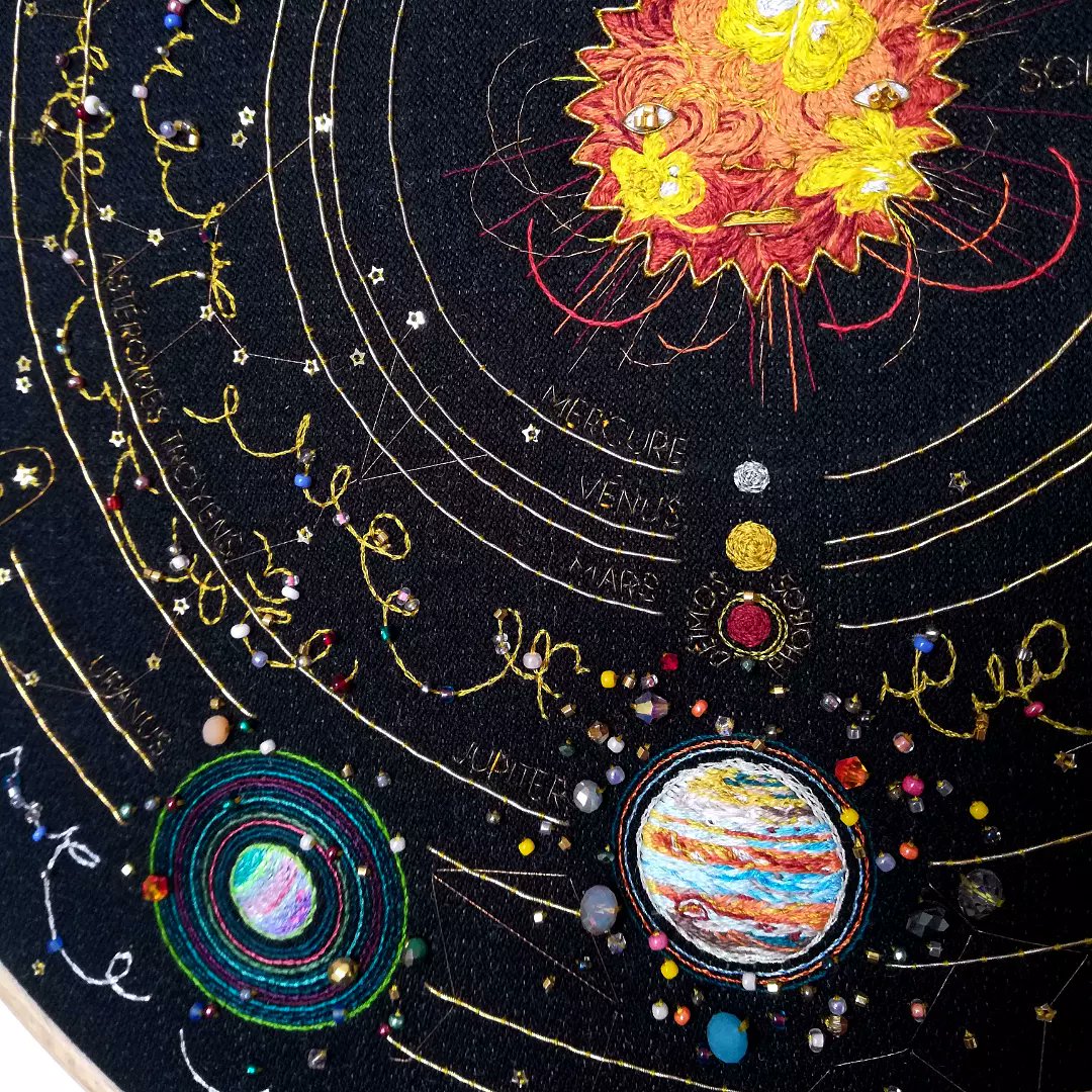 OTrichereau's tweet photo. "Solar System"
Hand embroidery.
37cm in diameter.
https://t.co/3LsI2DUtle
I take custom orders.
#uniqueembroidery #artembroidery #scienceart #spaceartist #universeartwork #universeembroidery #ophelietrichereau #astrologylover #astronomyart #astroembroidery #cosmosartwork #art https://t.co/DV24QP8xqP