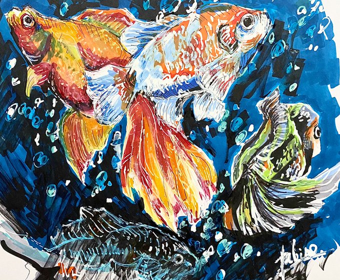金魚のtwitterイラスト作品