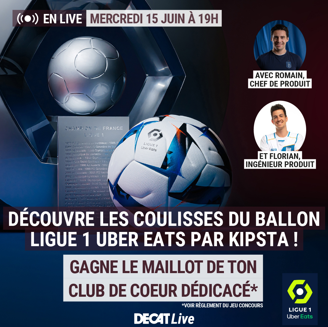 ⚽ J-3 🔴 
Vous avez RDV ce mercredi 15/06 à 19H pour un Decath'Live E-VE-NE-MENT dédié au tout nouveau ballon officiel de la <a href="/Ligue1UberEats/">Ligue1UberEats</a> !

Et pour rappel, 3 d'entre vous allez gagner le maillot de votre club de cœur dédicacé !

Inscrivez-vous ICI ► bit.ly/DecatLiveOMB
