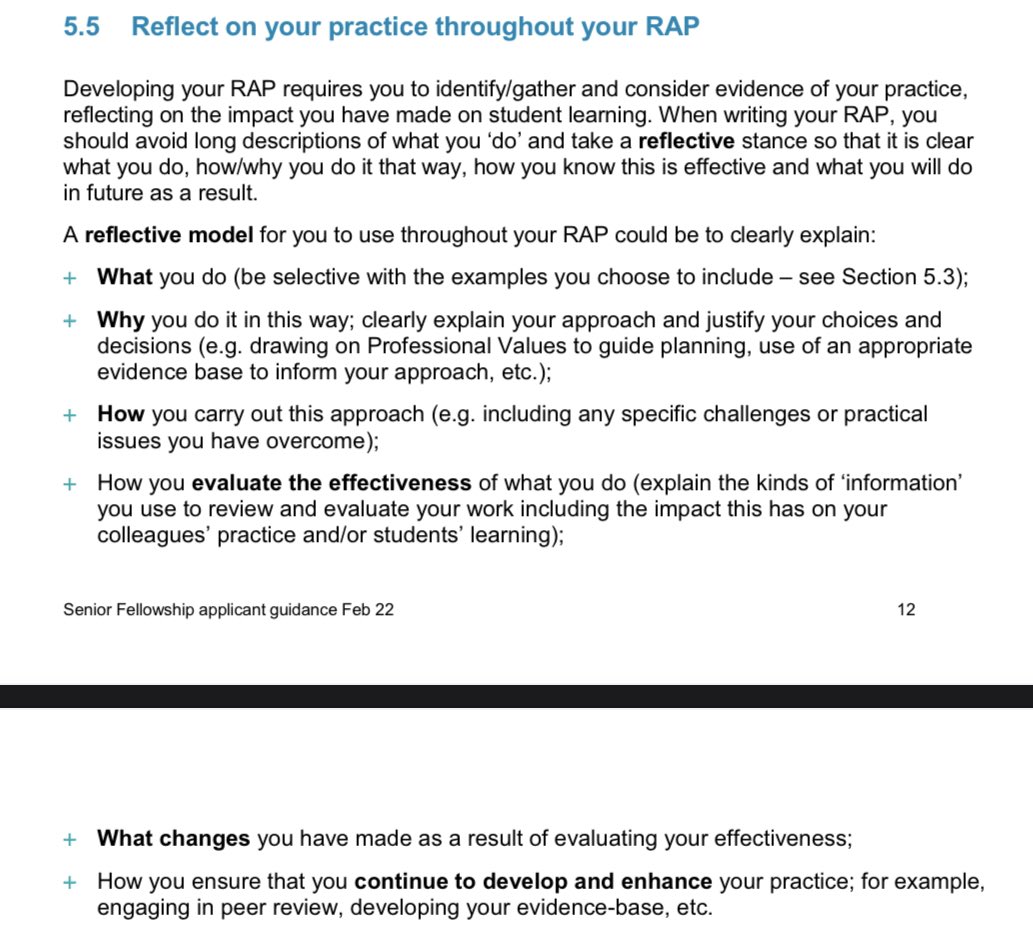 hintondm's tweet photo. For all things #SFHEA go to @AdvanceHE and their hot off the press “Senior Fellowship Applicant guidance notes” Feb 2022. 

*Includes a #awesome reflective writing model and examples. 

https://t.co/qVKac9S7jI https://t.co/C4wYmKS7uf