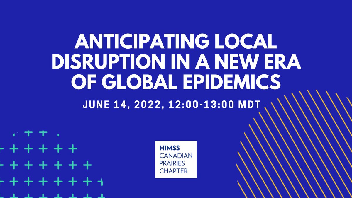 We're looking forward to hearing Dr. Kamran Khan, CEO of <a href="/hellobluedot/">BlueDot</a>, speak about Anticipating Local Disruption in a New Era of Global Epidemics 🤧😷🤒on Tuesday, June 14. Register for the webinar here! 👇

canadianprairies.himsschapter.org/event/anticipa…

#covid19 #informatics #digitalhealth