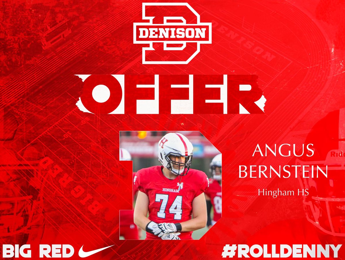 After a great conversation with <a href="/coachhatem/">Jack Hatem</a> and <a href="/coachbutler1960/">Mark Butler</a> I'm excited to receive an offer from <a href="/DUFootball/">Denison Football</a>. Wouldn't be possible without the support of <a href="/CoachMarkNutley/">Mark Nutley</a> <a href="/ScottMitchem11/">Scott Mitchem</a> <a href="/pjberny/">Pj bernstein</a> <a href="/thebernstein/">Alex Bernstein</a>  <a href="/hinghamfootball/">Hingham Football</a> #rolldenny