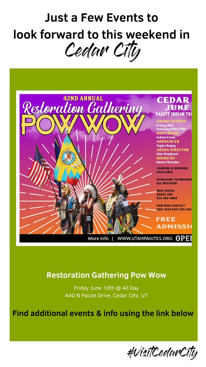 VisitCedarCity's tweet image. There are SO many incredible events happening in #CedarCity this weekend! Here are just a few we're excited for. Can't wait to see you all there! 

#cedarcityevents #visitcedarcity