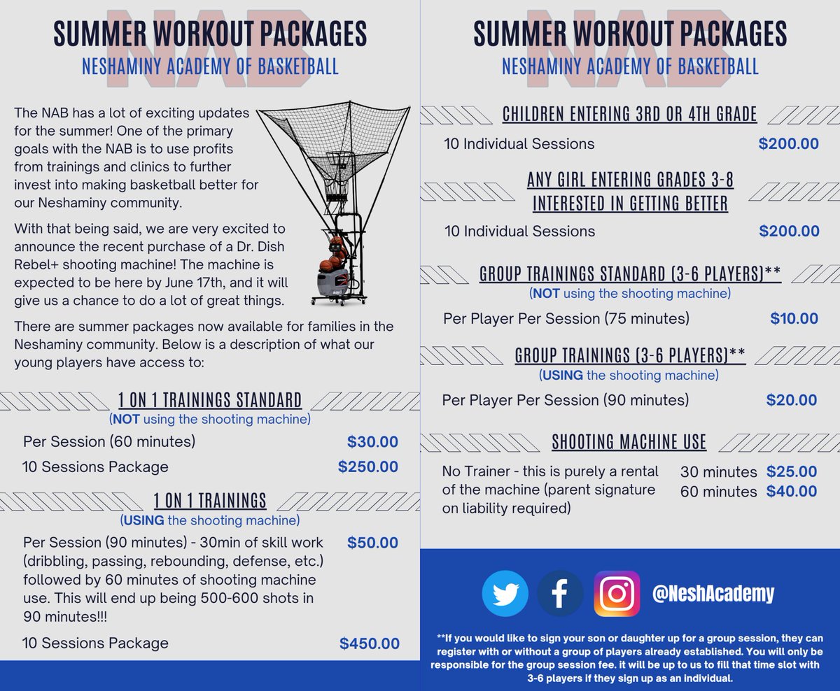 Summer Workout Packages are available! 

Head to neshacademy.com/news-updates to register for individual workout packages.

Email neshacademy@gmail.com for additional information.
