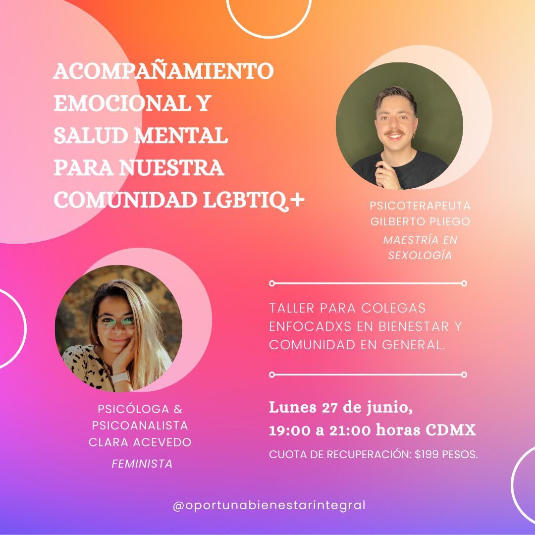 🏳️‍🌈🏳️‍⚧️ Colegas y personas interesadas en acompañar a nuestra comunidad LGBTIQ+ en la construcción del bienestar, por acá les esperamos. 

📍Regístrate para recibir el proceso de pago y apartar tu lugar (incluye dos accesos): bit.ly/bienestarLGBT
#LGBTQ #OrgulloLGTBI #Orgullo