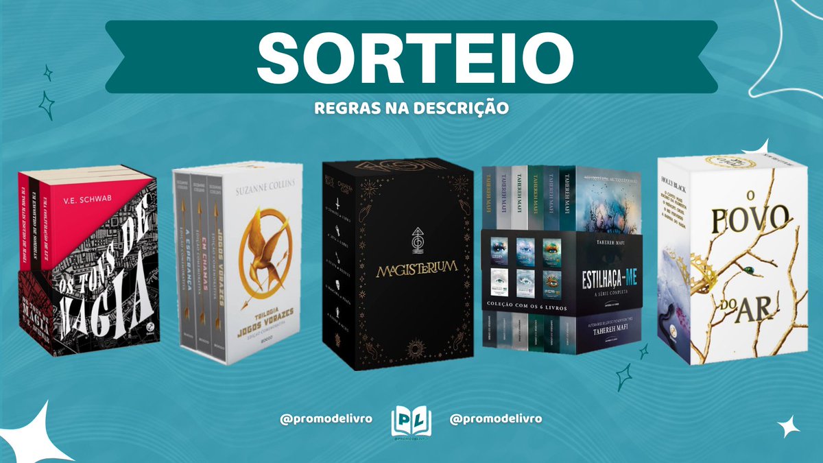 promodelivro's tweet photo. ✨ SORTEIO RELÂMPAGO ✨

📚Prêmio: Um Box de Livros (dentre os que estão na imagem) 

➡️ Regras:
- Seguir @promodelivro 
- Dar rt nesse tweet
- Dar rt no tweet fixado 

➡️ Resultado: Amanhã (10/06) às 18h

Boa sorte 💖 https://t.co/kgqmF3DCES