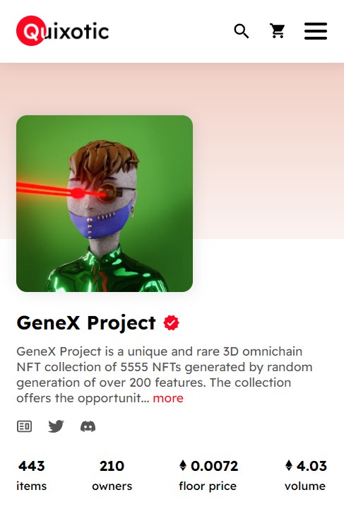 🚀 4 ETH VOLUME 🚀

GeneX Project made 4 ETH volume in 
<a href="/quixotic_io/">Quix (formerly Quixotic)</a> , largest #Optimism Marketplace 📈

🔥There will be better things in the future🥂

#omnichain #optimismnft #NFT #layerzero #MULTICHAIN #Binance #polygon