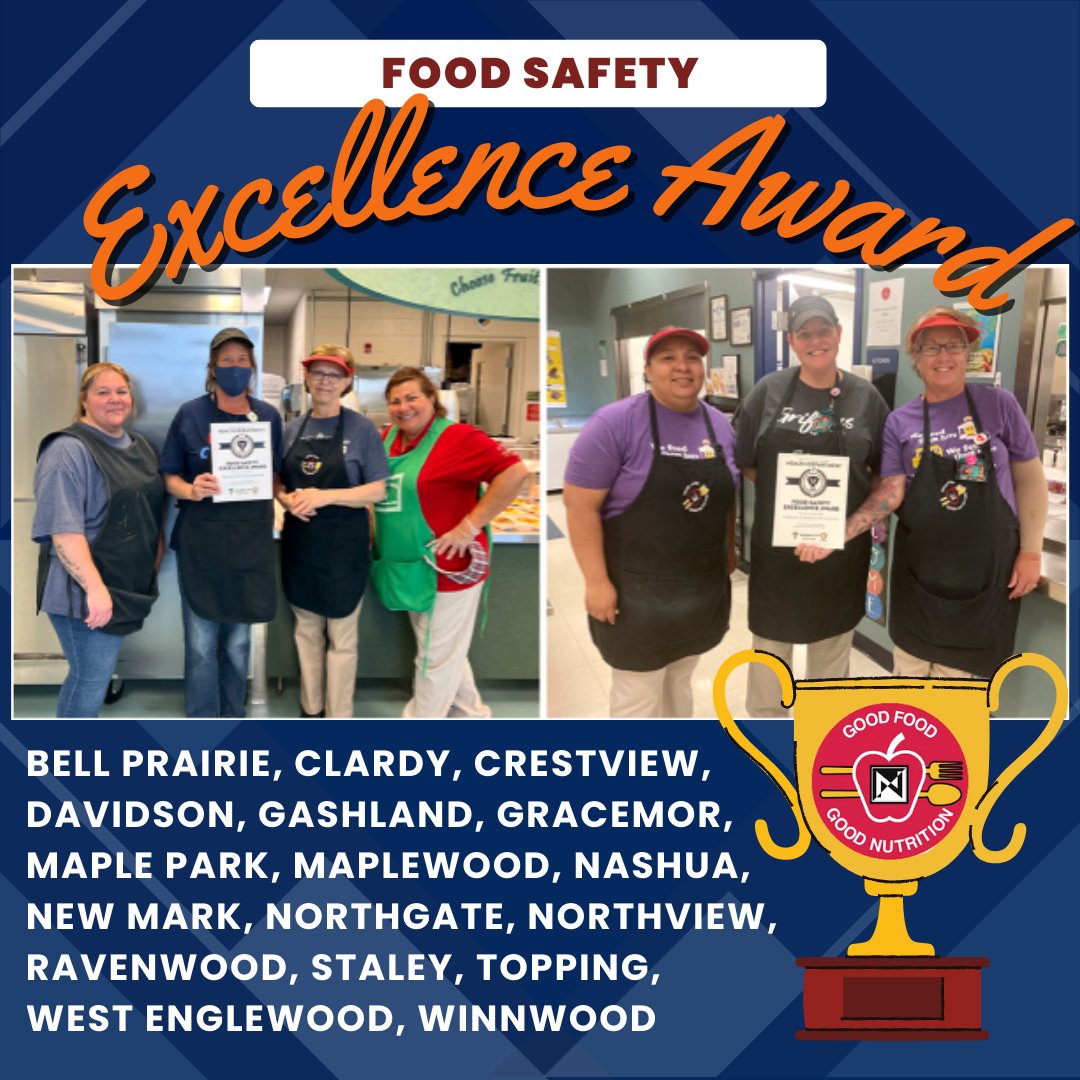 NKCSchools's tweet photo. The KCMO Health Department awarded top honors to many of our Food &amp; Nutrition Services teams across the district last week. Each school's cafe was recognized with the Food Safety Excellence Award for their commitment to ensuring the highest standards for students. Congrats! https://t.co/jFLY1BFgqI