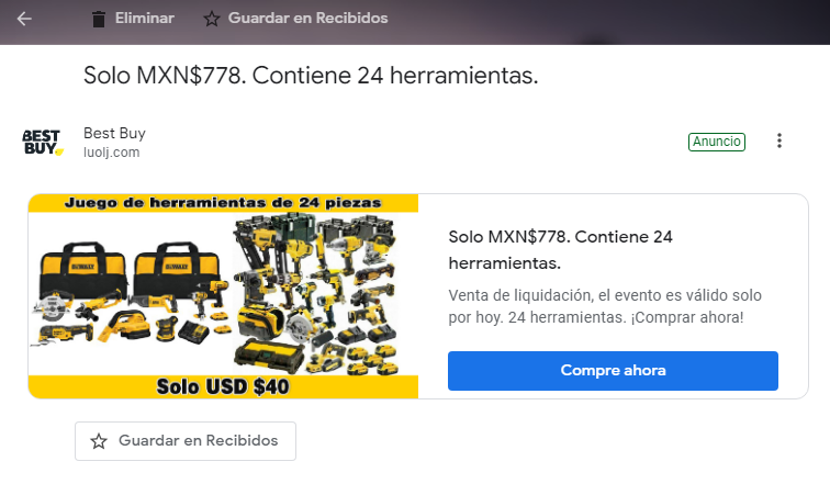 rigelrp's tweet photo. Preocupa que @googlemexico permita la publicidad en gmail, falsa y para estafar, ¿Cuánta gente no caerá gracias a la publicidad que @Google le da a estas paginas fraudulentas? promociones a precios ridículos y de paginas falsas que no tienen ni del domino que se supone vende. https://t.co/5vOJjhdfP1