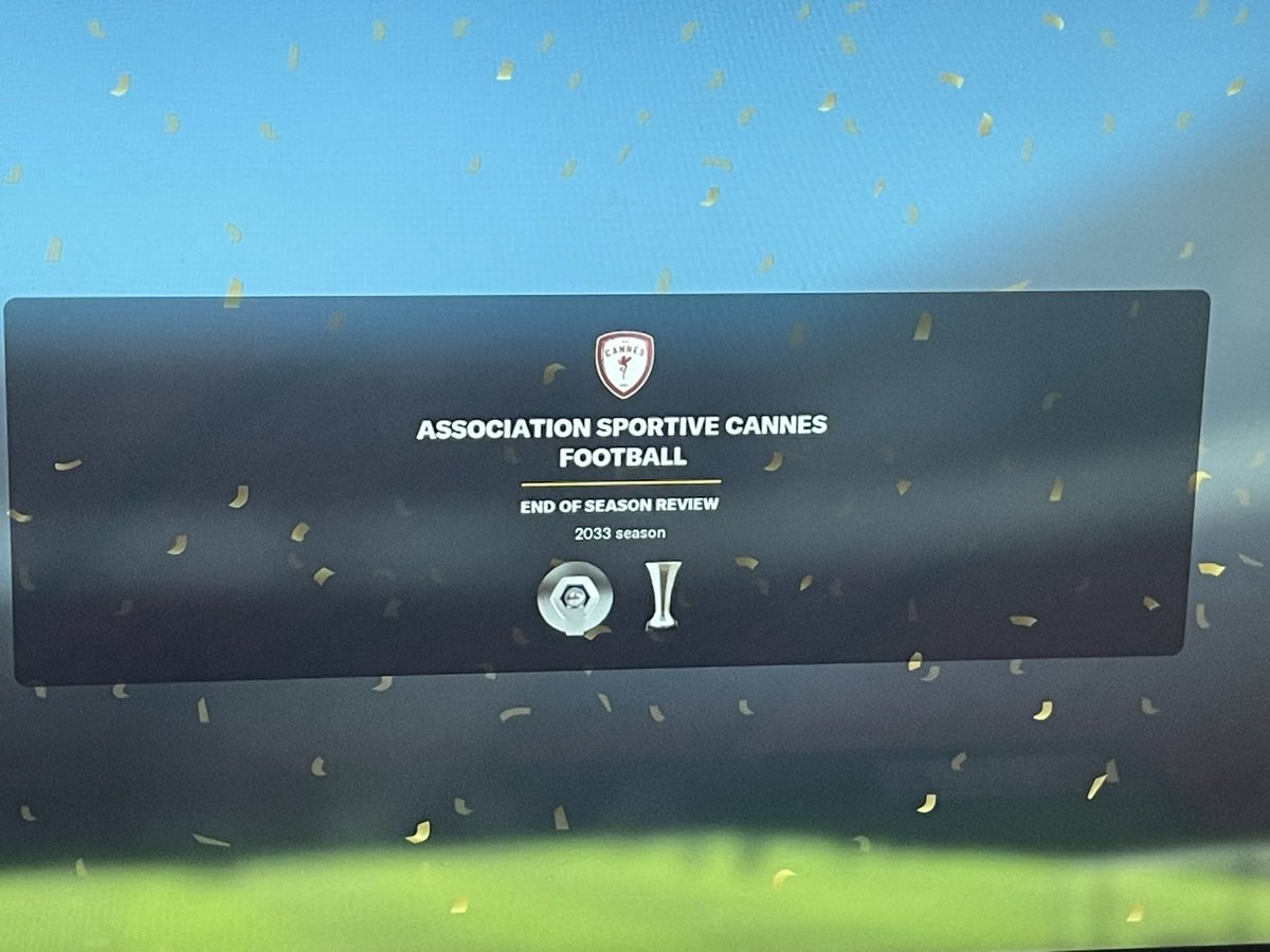 Djbeechey_'s tweet photo. Today comes the end of my @FootballManager career with @ASCannes1902 

I started it in March of last year and will be ending it now after winning the #Ligue1UberEats in 2034 for the first time in Cannes history, going unbeaten as I did.
My save as it happened in the thread below: https://t.co/1zCA1BGdCc