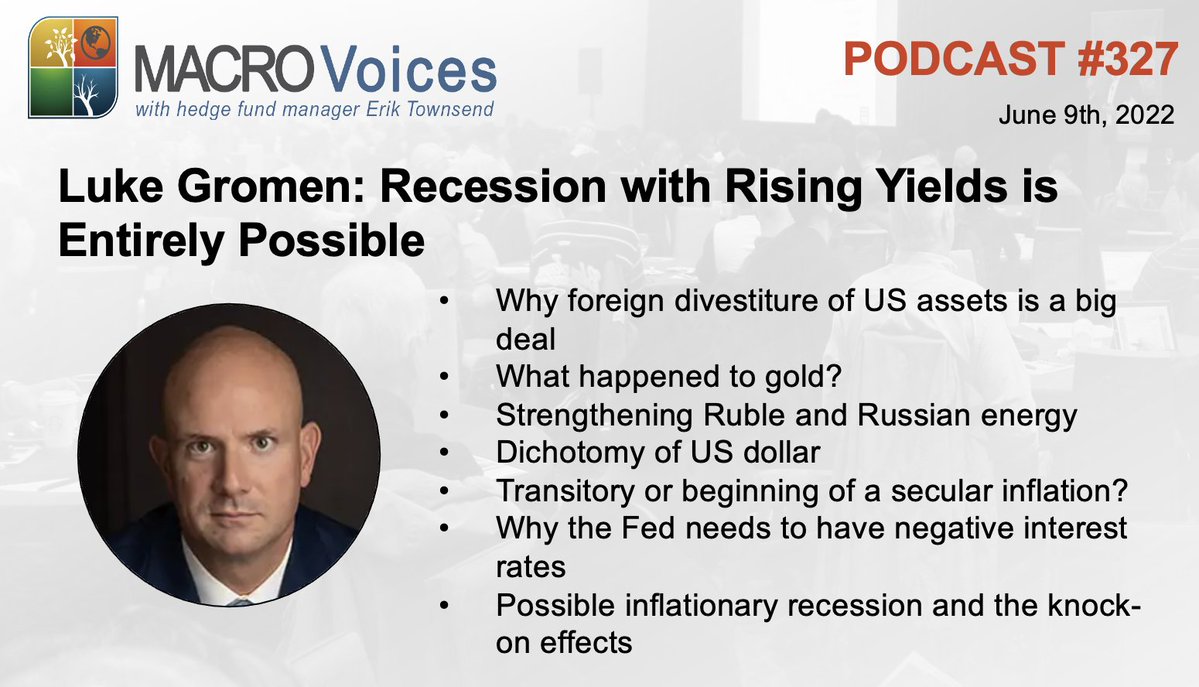 MacroVoices's tweet photo. MacroVoices @ErikSTownsend  and @PatrickCeresna welcome @LukeGromen to the show to discuss foreign divestiture of U.S. assets, inflation, precious metals, Luke’s outlook for the US dollar, and much more.
https://t.co/RsBL89HpaI https://t.co/1qs9pc7Azw