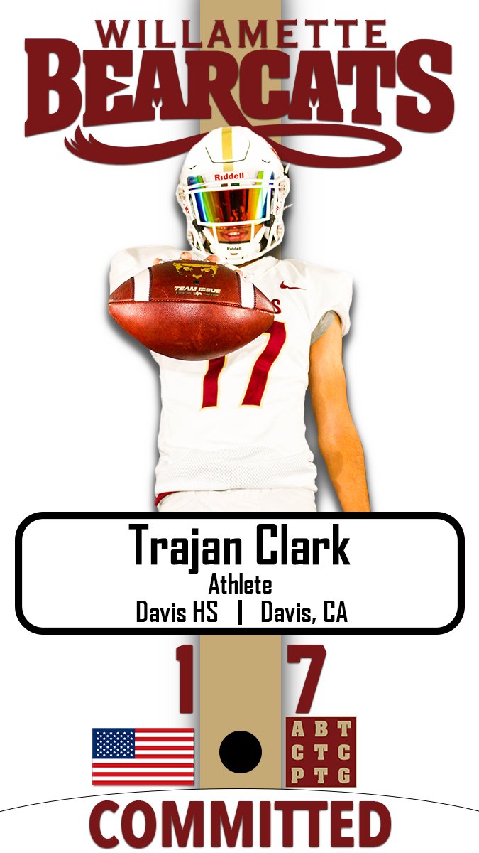 WillametteFB's tweet photo. (22/24) Welcome @trajan_clark to the Bearcat family!  Trajan was a 1st TM All-Conference &amp; HM All-Metro QB for @DHS_ftball.  Celebrating with Trajan are his parents, Seth &amp; Cristina, and siblings Landry &amp; Delany. https://t.co/fcmqGSz4Ri