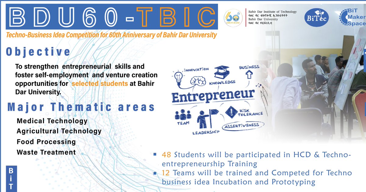 BiTec has begun to incubate the selected six company concepts following HCD and Techno-Entrepreneurship training, constant follow up and monitoring of the applicants. The center desire that these ideas will be turned into businesses in the coming months. #bdu60festivity
