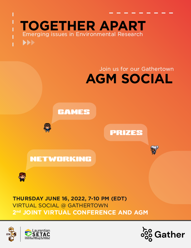 LaurentianSETAC's tweet photo. Tune in today for Chemistry &amp; Lab Toxicology live discussions (starting at 1 pm), followed by a social networking event for students (6:15 pm), and the AGM social hosted by our amazing sponsor @gather_town (7 pm). You won’t want to miss it! https://t.co/YKBuLaGjyO