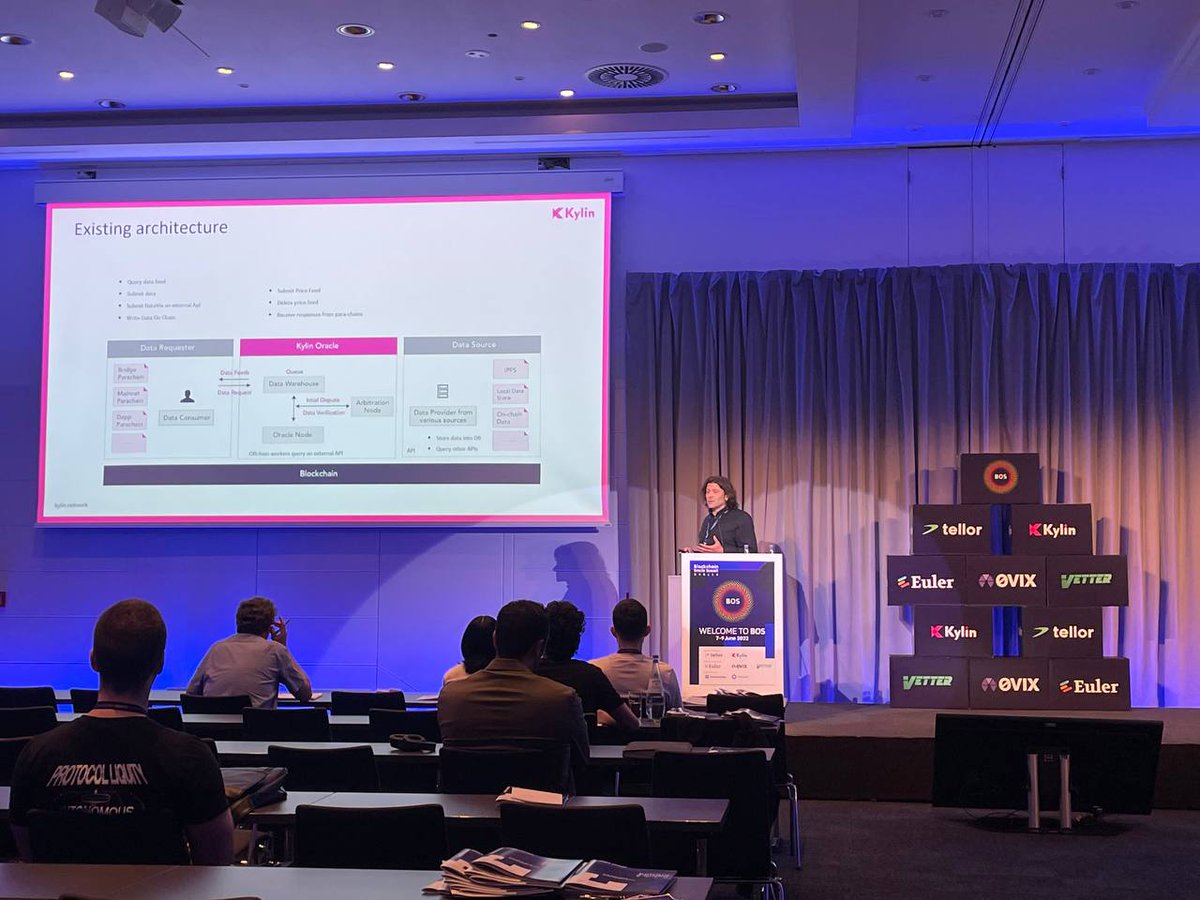 Kylin_Network's tweet photo. As seen during the event, Sylvain, our Tech Lead, presented his work on building an enhanced democracy pallet to manage and vet data put forward by the Kylin Oracle. 

He also spoke about these pallets and their relation to dynamic NFTs. #BoS #WGMI https://t.co/YQmiDN4Kze