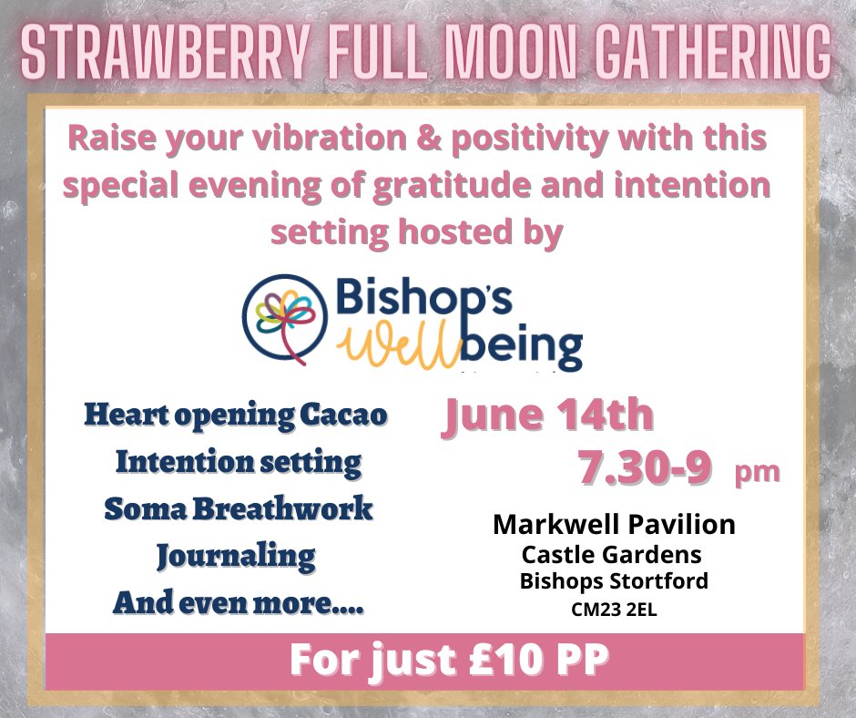 Join us at our Full Moon Gathering, and recharge and re-energise in a connected safe space.  Just bring along your mat and blanket and your divine feminity.  #fullmoon #gathering #bishopsstortford #thursdayvibes
eventbrite.co.uk/preview?eid=36…