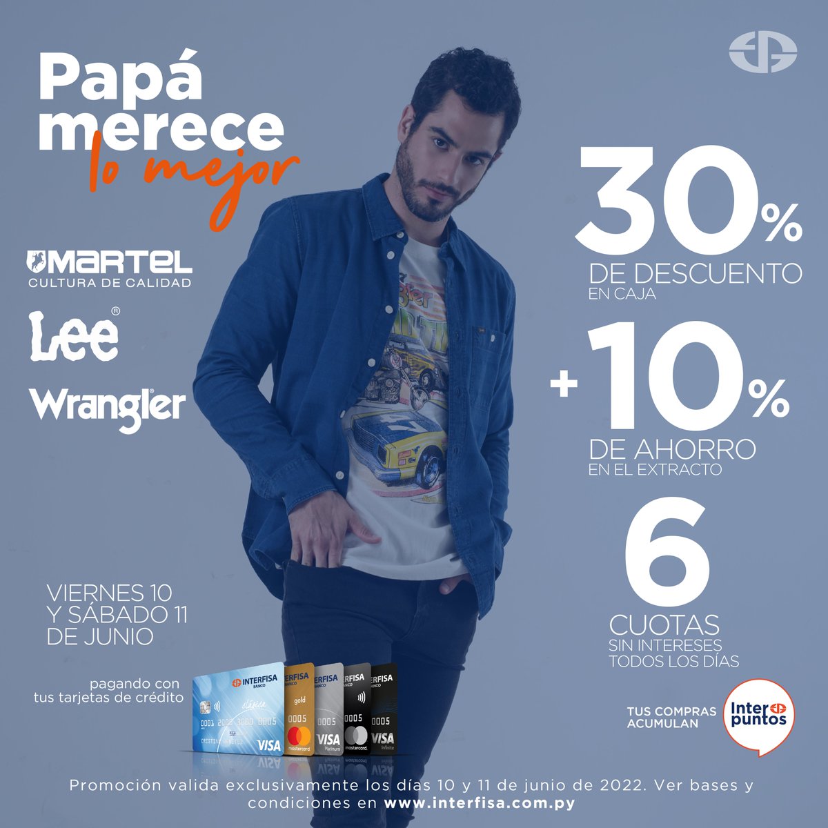 Interfisabanco's tweet photo. Todos los padres aman las prendas de Martel. 

Por eso con tus tarjetas de crédito de Interfisa Banco tenés 30% de descuento directo en caja + 10% de ahorro en el extracto  y hasta 6 cuotas sin intereses todos los días. 

 #InterfisaBanco #EvolucionamosContigo #Paraguay https://t.co/43HEaCrgjU