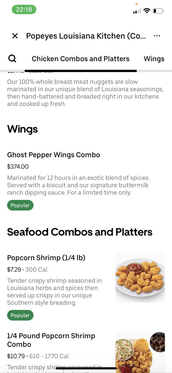 kvinapamula's tweet photo. All I wanted was some late night @Popeyes wings and @UberEats was charging me ~30 times for a 5 piece 🤦‍♂️ Had to pick up in person. #ubereats #ghostpepper #popeyes https://t.co/WQf6v7g9ku