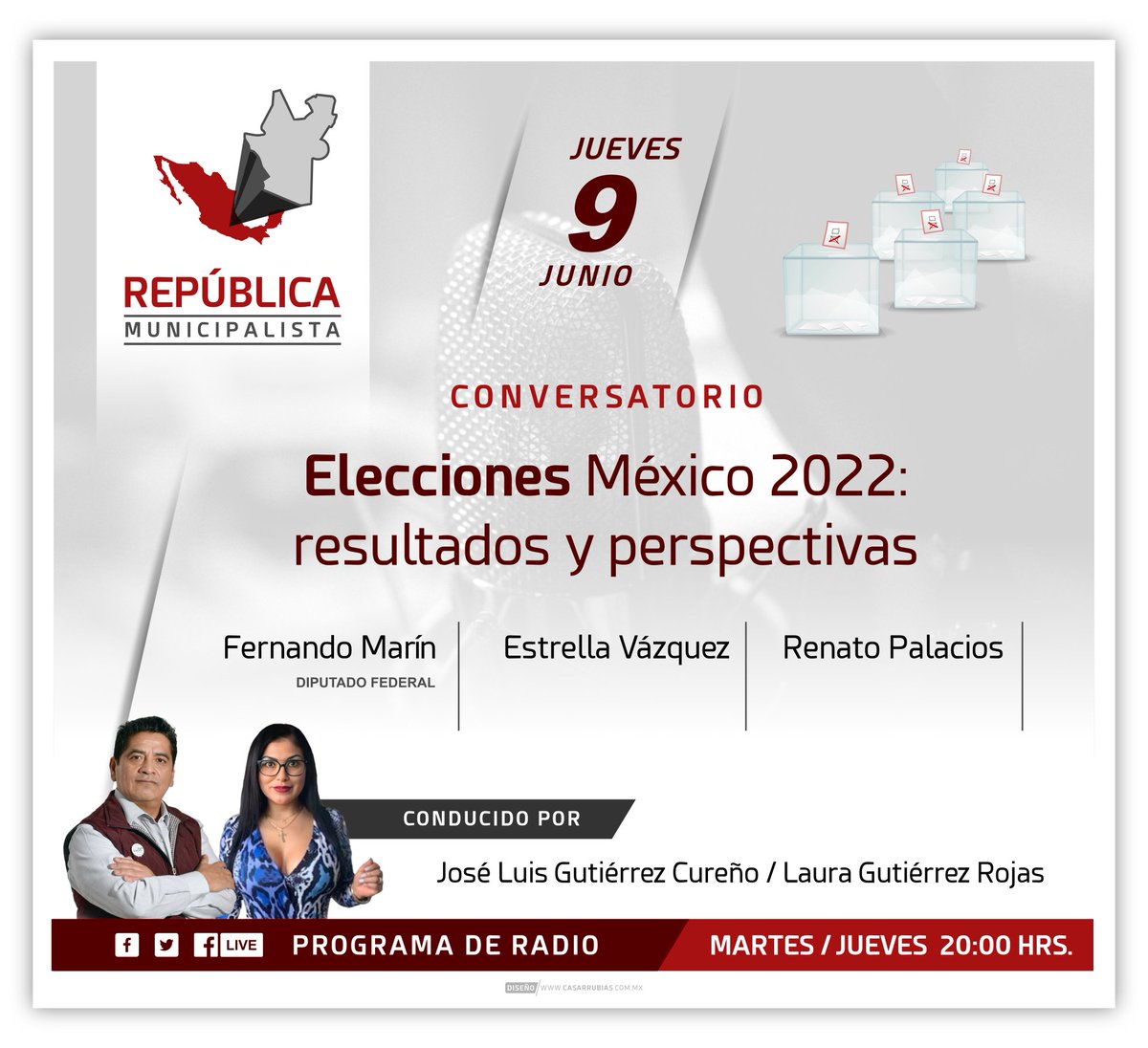 RepMunicipal's tweet photo. 📻 #Radio | Hoy conversaremos de "Elecciones México 2022: resultados y perspectivas". 
.
¡Esperamos tus comentarios! en @RepMunicipal  https://t.co/0dsV7tTjbd
.
#GobiernoLocal #Elecciones #Municipalismo https://t.co/Ivm3ZTN3gM