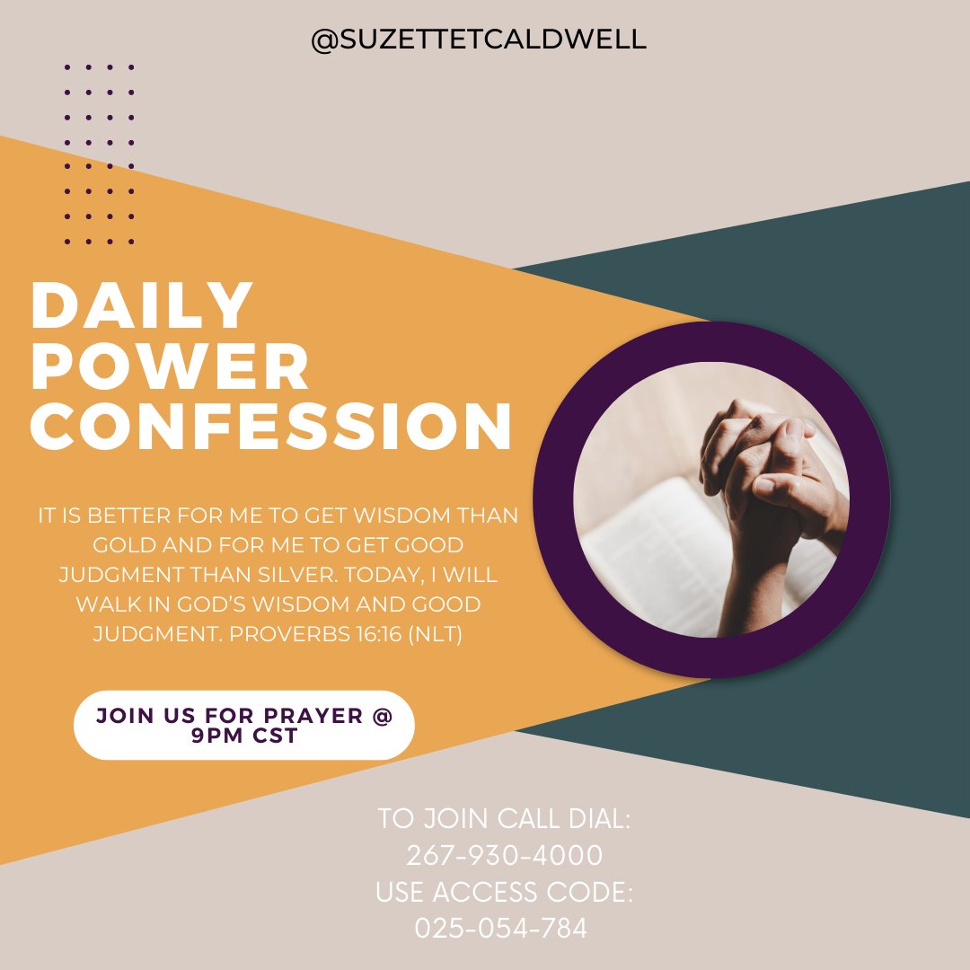 Join us tonight for prayer TODAY at 9pmCST
.
#Prayer is our #Power
.
#DailyPowerConfession #NationalPowerConnection #Praying2Change #SuzetteTCaldwell