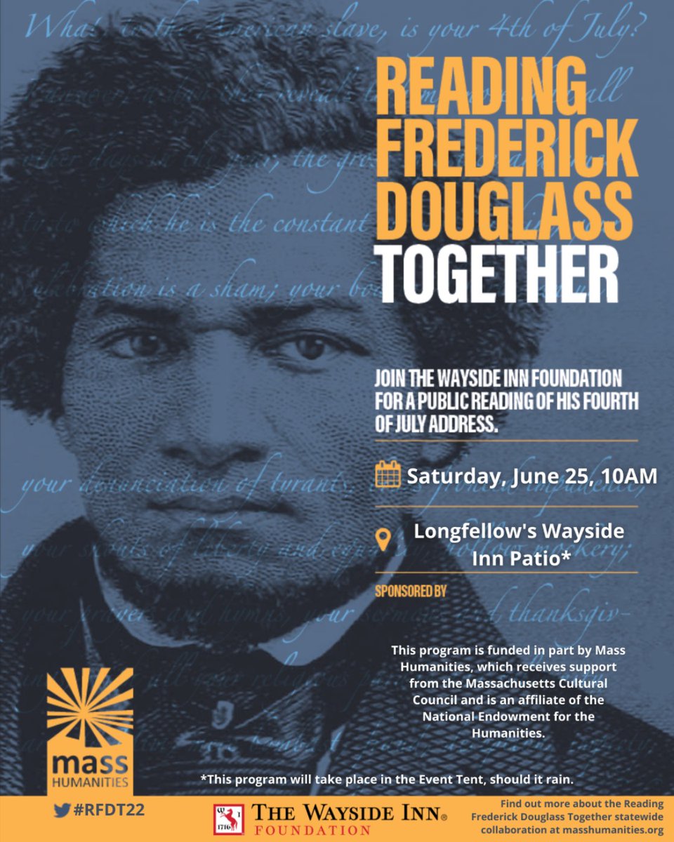 Join the Wayside Inn Foundation for a public reading of Frederick Douglass Fourth of July Address

For more  information: 
https://t.co/gfIgxGH3BQ 
Readers to participate: https://t.co/7gTFEUeXqt

@The_Wayside_Inn https://t.co/GEUHT35atO