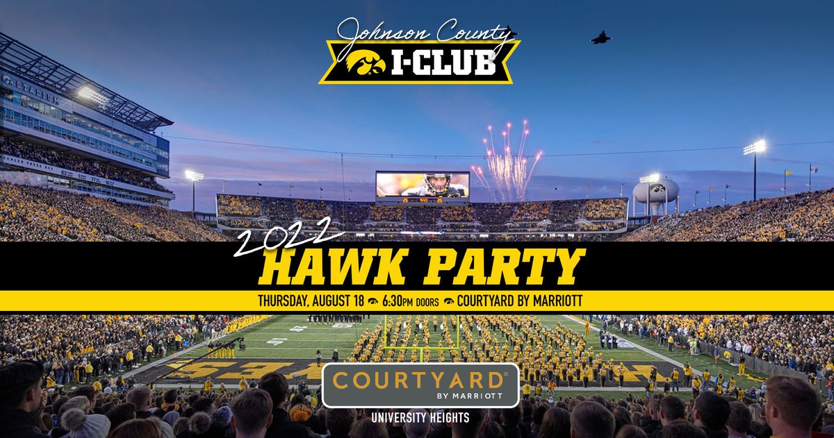 iclubjohnson's tweet photo. If you're like us, you're a fan of @TheIowaHawkeyes (and you're impatiently waiting for @hawkeyefootball season). Let's get together! We're hosting our annual Hawk Party in Iowa City on August 18 at the new Courtyard by Marriott overlooking Kinnick Stadium. https://t.co/Cin62iV6sy