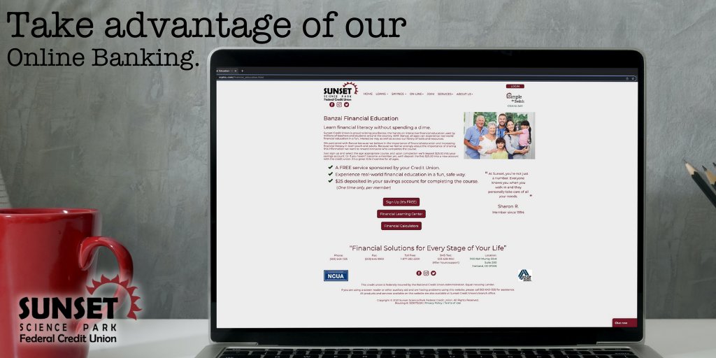 SunsetCU's tweet image. Take advantage of #SunsetFCU Online Banking! 💻 Our website offers so much to our members, including the ability to check your balance, pay bills, take financial courses, and MORE! ❤️ 

Learn more: bit.ly/34Nf8fh

#ILoveSunsetFCU #SimpleToSwitch #PDX