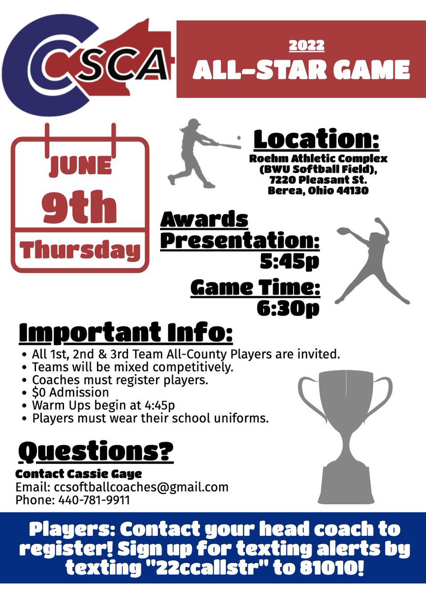ccscaohio's tweet photo. ✨ TONIGHT ✨ 

CCSCA ALL-STAR GAME
6:30p Game Time
5:45p Awards Ceremony
BW Softball Field

Come see the best of the best in Cuyahoga County! https://t.co/R4ILJhmNZN