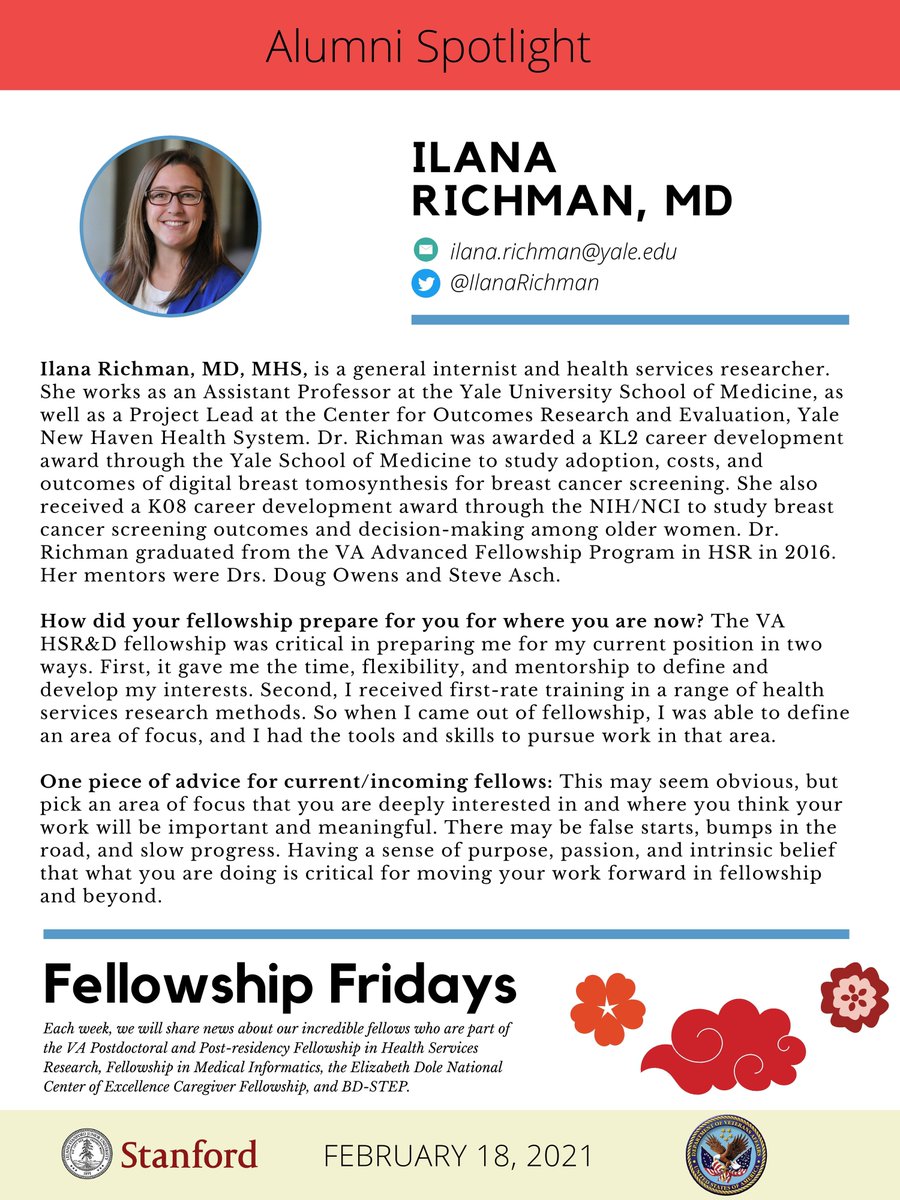 Alumni Spotlight: Meet <a href="/IlanaRichman/">Ilana Richman</a>, <a href="/Ci2iVA/">Innovate2Implement</a> HSR&amp;D fellow '16! <a href="/VAPaloAlto/">VA Palo Alto HCS</a> <a href="/vahsrd/">VA HSR</a> <a href="/StanfordHP/">StanfordHealthPolicy</a> <a href="/dkowens/">Doug Owens</a> @steveaschmd <a href="/YaleMed/">Yale School of Medicine</a>