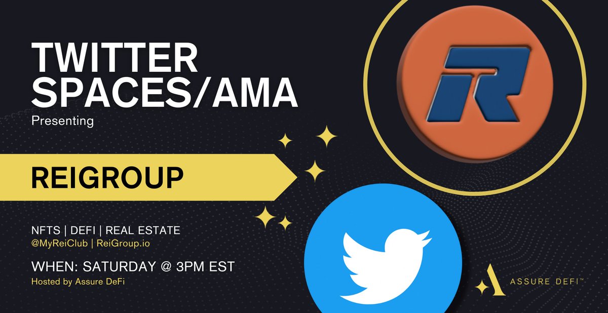 🎙This Saturday at 3PM EST we will be hosting the CEO of @MyReiClub for a Twitter Spaces AMA.

Hot off the heels of their recent #KYC verification, we will be talking with them about their vision of bridging #NFTs #DeFi to Real Estate Investing.

Join us⏰
x.com/i/spaces/1OyJA…
