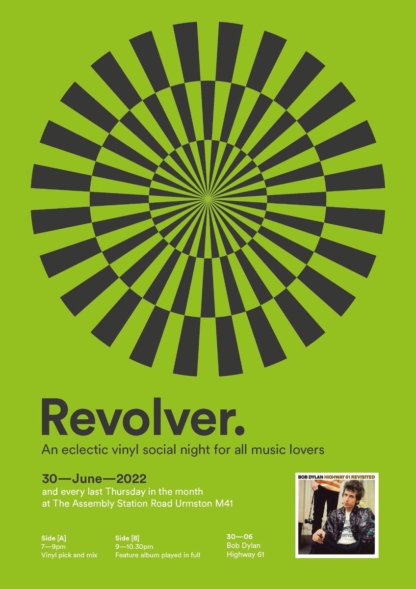 RevolverM41's tweet photo. Hi. Revolver is back at The Assembly Urmston on Thursday 30th June. For those new to us it’s a vinyl only night with a great mix of tunes. We’ll also have a feature album to be played in full at 9.00 pm. This month it’s the legendary Highway 61 Revisited - Bob Dylan.
👍👍👍👍 https://t.co/iZHiXDHAJ3