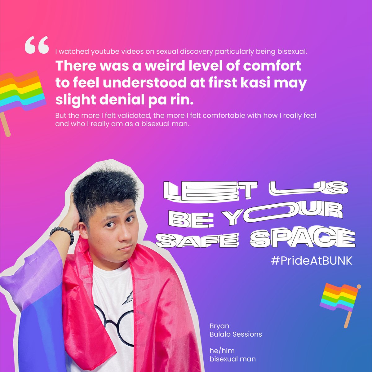 What would our resident ka-sabaw, Bryan (<a href="/__BryanNotBrian/">b r y</a>) of <a href="/BulaloSessions/">Bulalo Sessions Podcast</a> has to say:

During the time you were figuring out your identity, can you tell us what form of media was your go-to in the beginning stage of being queer?

#PrideAtBUNK
#SafeSpaces
#Pride2022