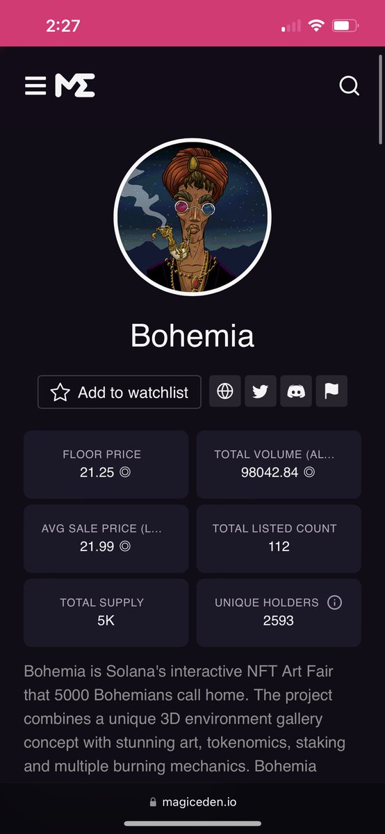 Anisalti_'s tweet image. NEVER underestimate builders. @BohemiaArtFair climbing, only 112 listed. The team is building so much that’s upcoming! DON’T SLEEP ON BOHEMIA 👏🏻 LFGGGBOHOS #woopwoop 🤙