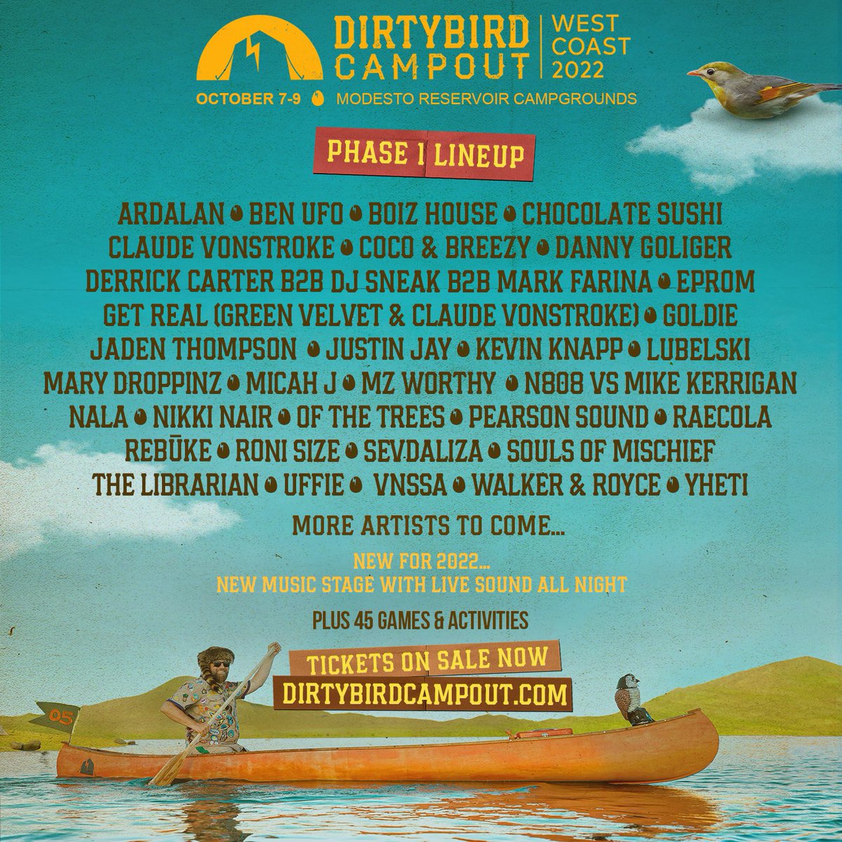 DΛILY BEΛT (@dailybeat) on Twitter photo The iconic independent camping & music festival, <a href="/DirtybirdCamp/">Dirtybird Campout</a> returns to Modesto Reservoir Campgrounds in Central California on October 7-9th 2022.
Check out their phase 1 lineup, more artists TBA! 🏕️
tickets available at dirtybirdcampout.com The iconic independent camping & music festival, <a href="/DirtybirdCamp/">Dirtybird Campout</a> returns to Modesto Reservoir Campgrounds in Central California on October 7-9th 2022.
Check out their phase 1 lineup, more artists TBA! 🏕️
tickets available at dirtybirdcampout.com