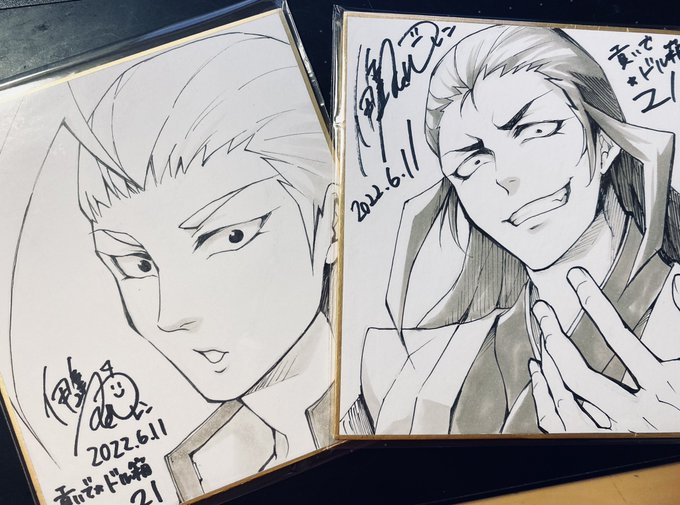 小色紙追加2枚。

学生鏡くん&amp;天膳様!
天膳様描くの久々だなぁ〜😊😊 