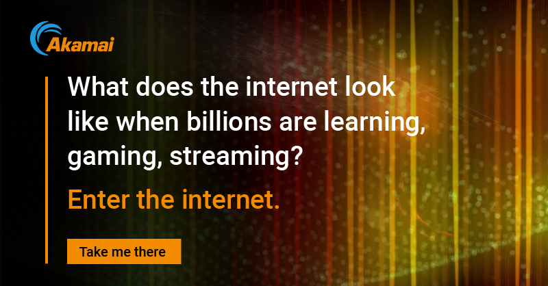 Akamai's tweet photo. What does life online look like at any given moment? See the world’s online activity as it unfolds in one-of-a-kind digital artwork fueled by real-time data from Akamai’s global platform.