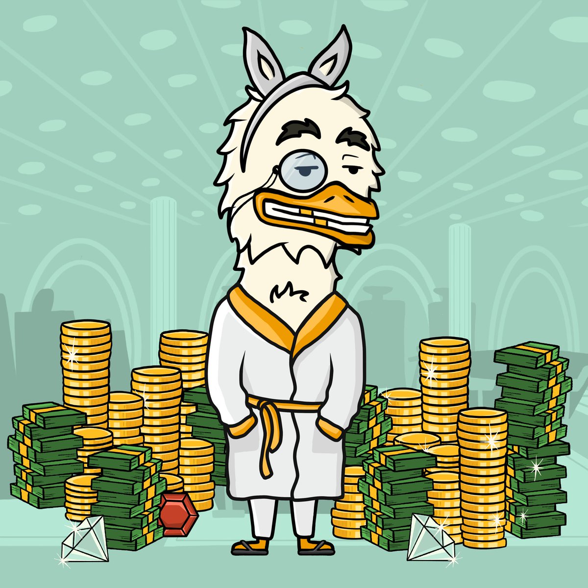 BoosterDucks's tweet photo. The monocle + bathrobe combo is eternally classy, also this gives me some Hugh Hefner vibes! 👀🦆

$SOL #Solana #SolanaNFTs https://t.co/p19Oblvtdr