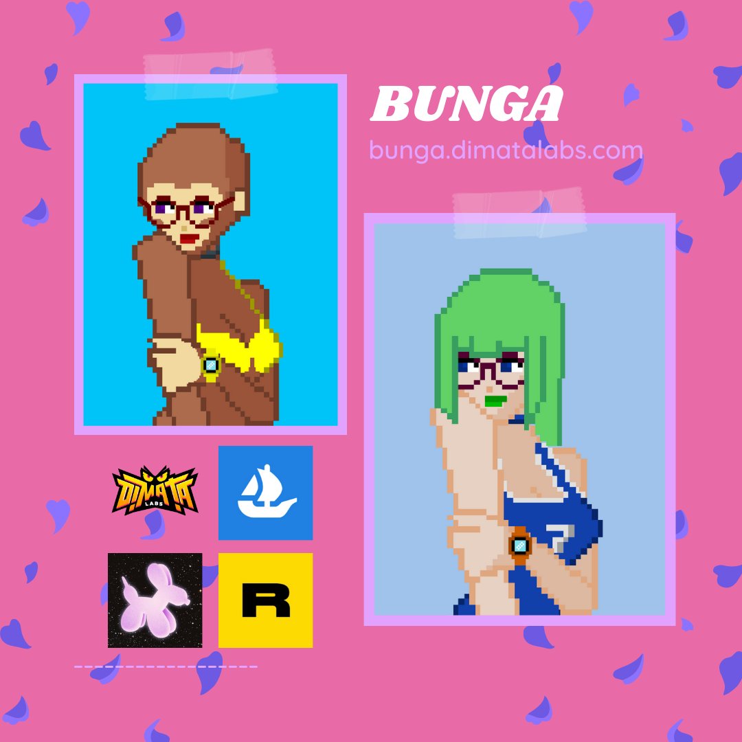 BUNGA COLLECTION | #NFT PROJECT | #POLYGON NFT

linktr.ee/bungadimatalabs

#nftcommunity #nftart #nfts #nftcollector #NFTcollectibles #nftdrop #nftcollectors #digitalart #pixelart #pixel #opensea #rarible
 #LUXY