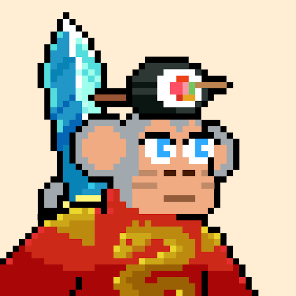 curious_pica's tweet photo. thrilled to finally join @ChimpersNFT and !chimp in the dojo with Master Chimpo. Thank you for the warm welcome in discord! love the vibes and @TimpersHD pixel art is 🔥

now serving sushi with my adventure sword if anyone wants 🍣 https://t.co/dgaiIUZee6